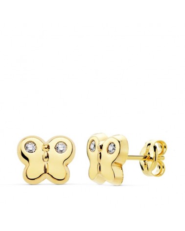 Pendientes oro 18k mariposa circonita cierre presión