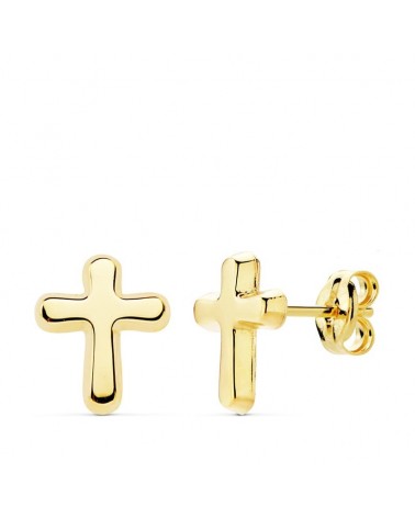 Pendientes oro 18k amarillo cruz lisa 9x8 mm