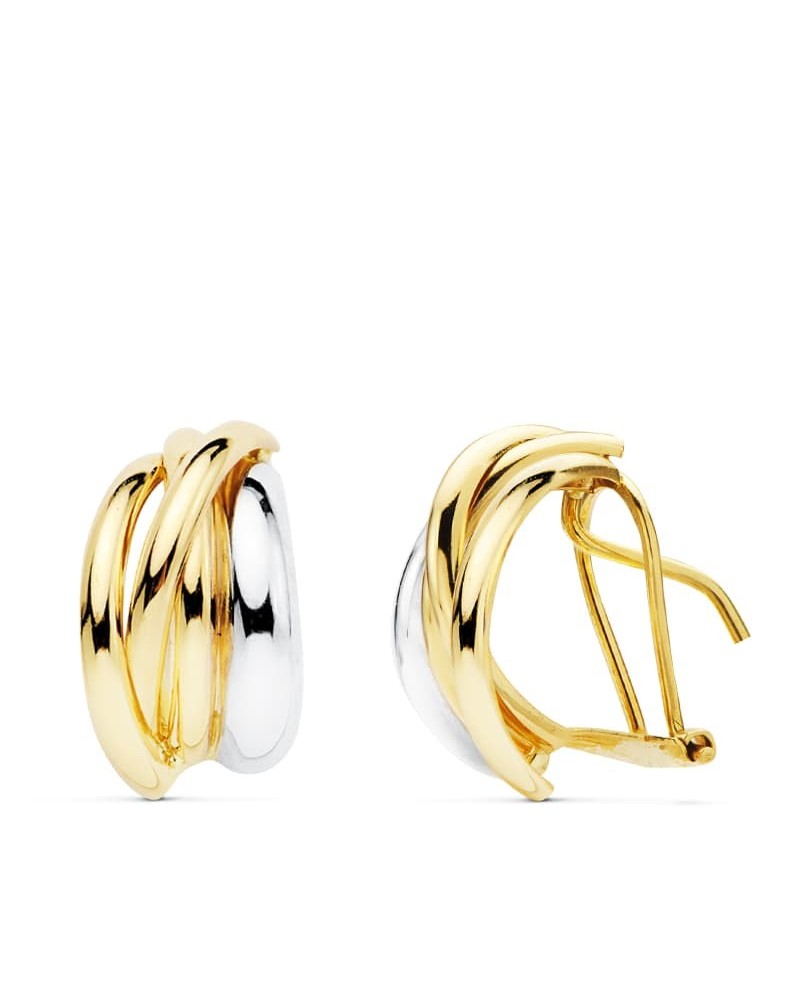 Pendientes oro 18k bicolor bandas cierre omega