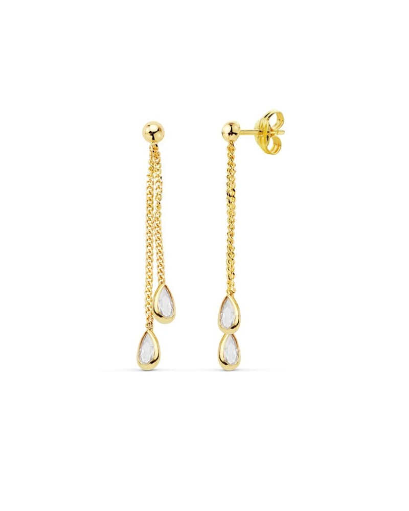 Pendientes oro 18k largos doble cadenita 34mm