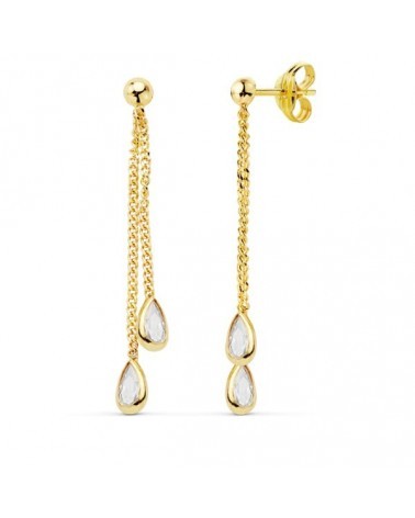 Pendientes oro 18k largos doble cadenita 34mm