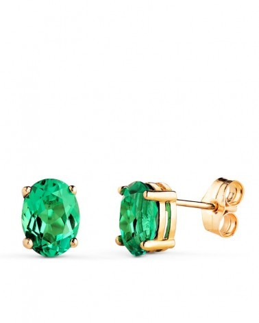 Pendientes oro 18k esmeralda oval 7x5mm presión