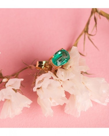 Pendientes oro 18k esmeralda oval 7x5mm presión