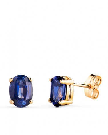 Pendientes oro 18k zafiro oval 7x5mm cierre presión
