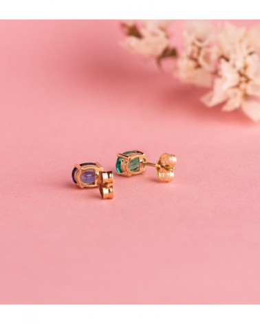 Pendientes oro 18k zafiro oval 7x5mm cierre presión