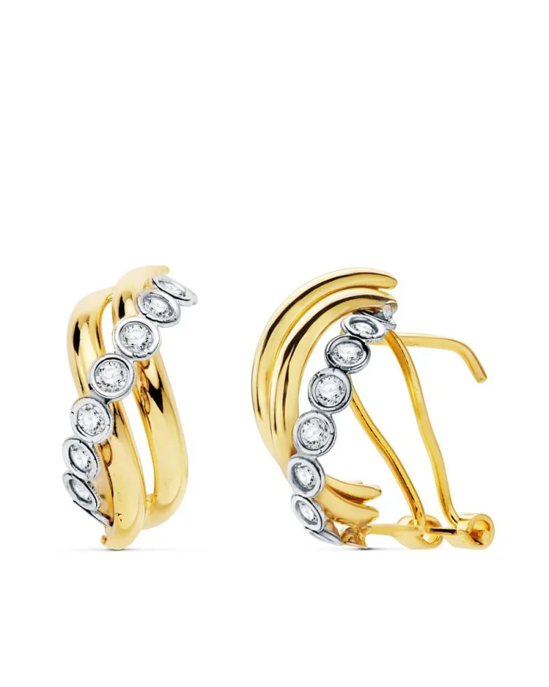 Pendientes oro 18k bicolor cierre omega 16x8 mm