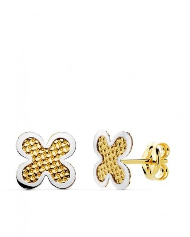 Pendientes oro 18k bicolor trébol 7x7 mm presión