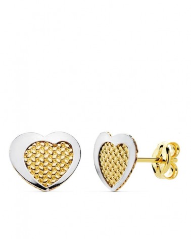 Pendientes oro 18k bicolor corazón 9x7 mm