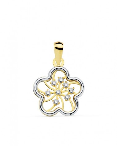 Colgante oro 18k bicolor flor circonitas 13x13 mm
