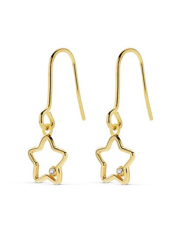 Pendientes oro 18k estrella circonita cierre gancho
