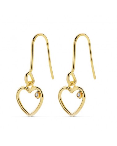 Pendientes oro 18k corazón circonita cierre gancho