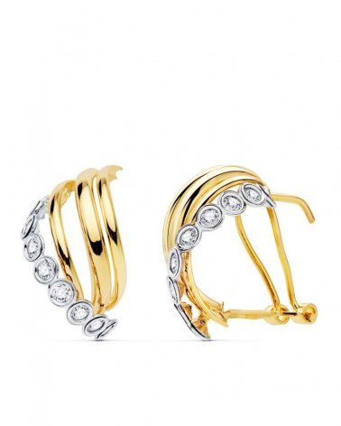 Pendientes oro 18k bicolor bandas circonita 18x10mm