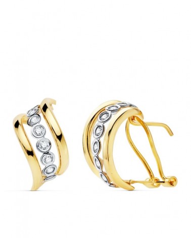 Pendientes oro 18k bicolor bandas cierre omega 17x8mm