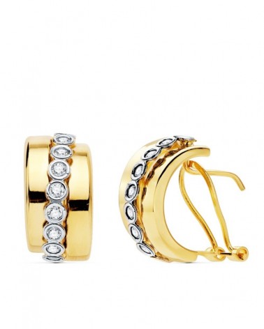 Pendientes oro 18k bicolor bandas cierre omega 17x8 mm