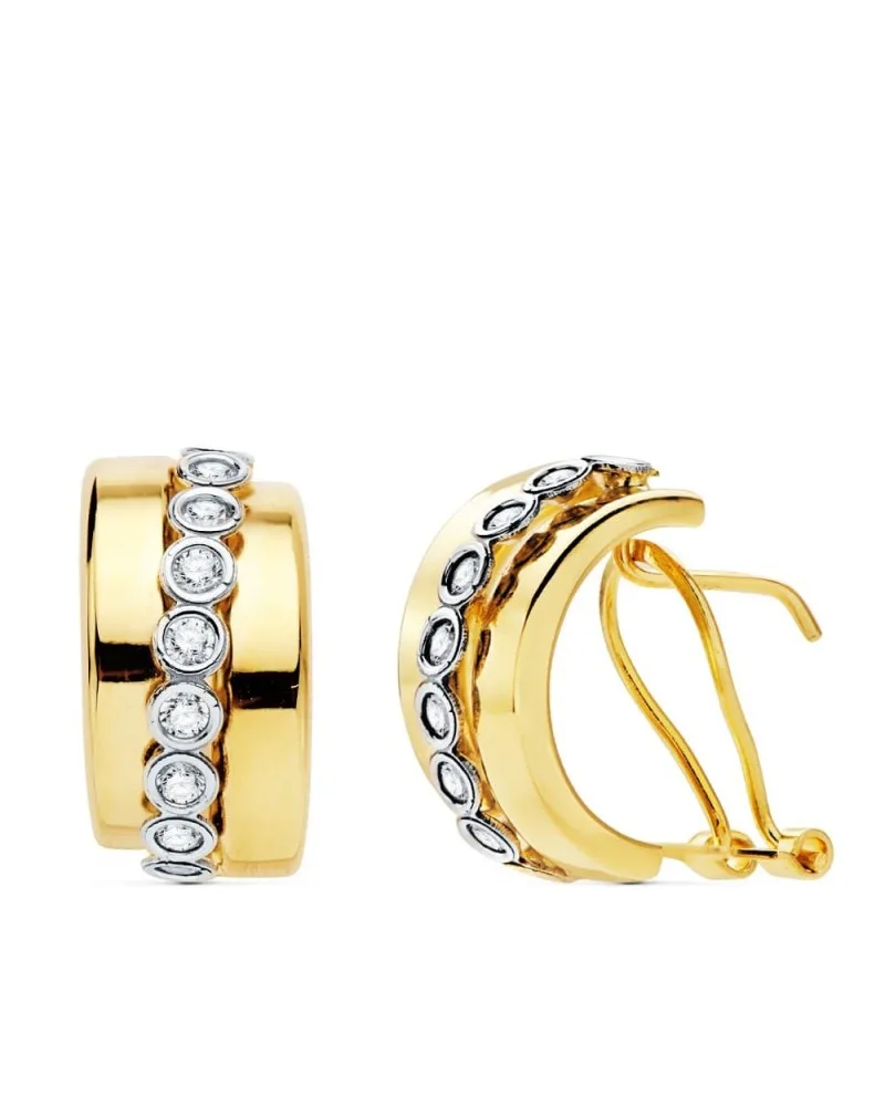 Pendientes oro 18k bicolor bandas cierre omega 17x8 mm