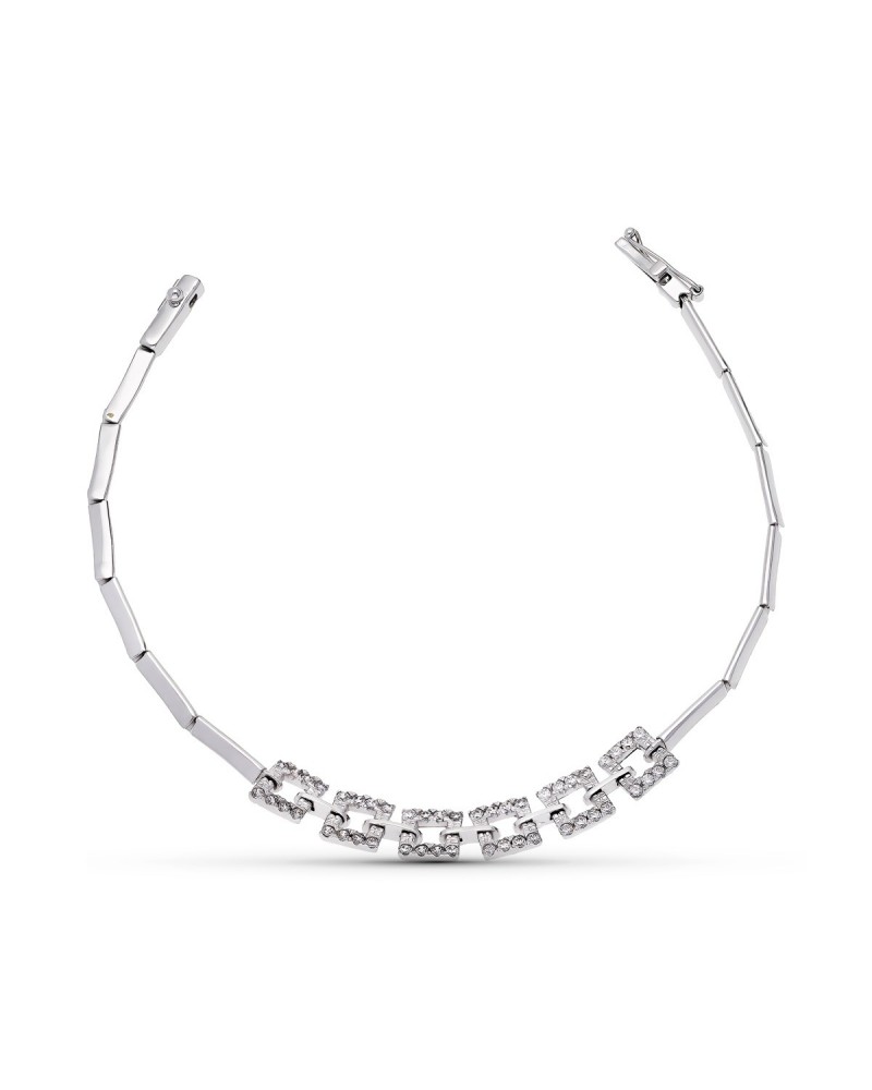 Pulsera oro blanco 18k cuadrados circonitas