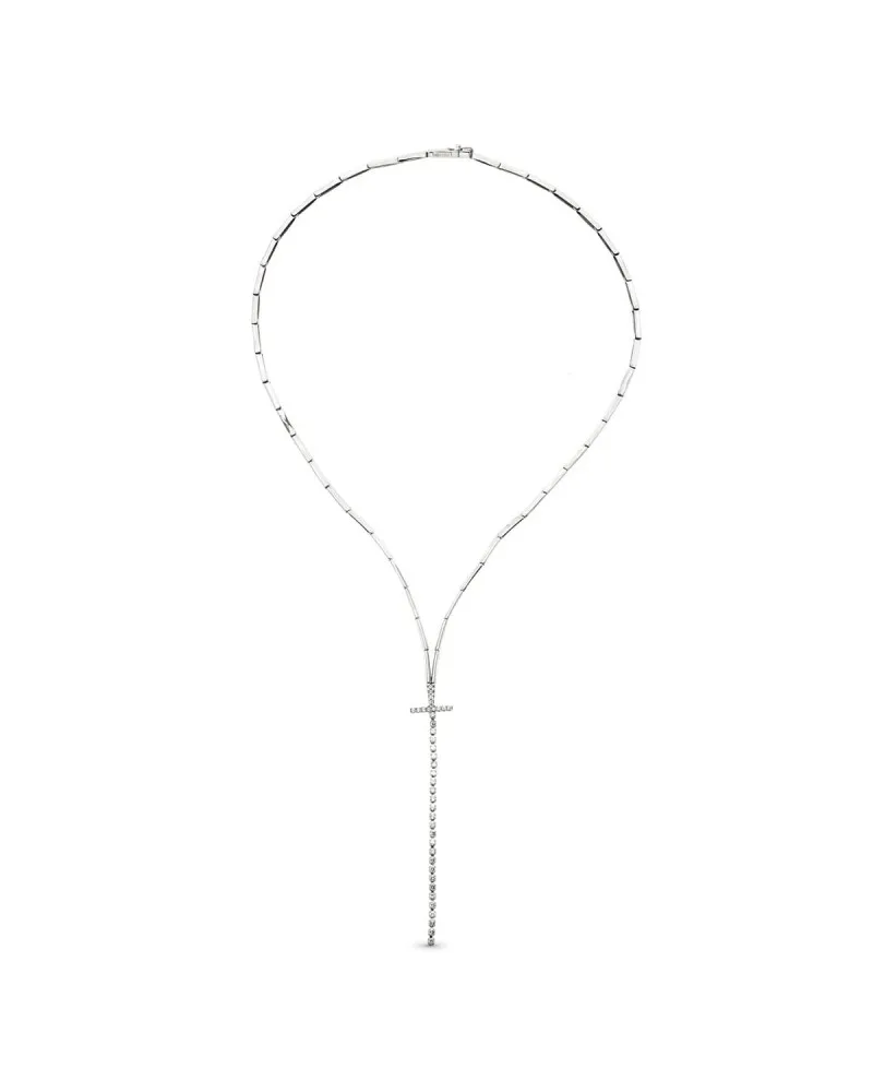 Gargantilla oro blanco 18k cruz circonitas