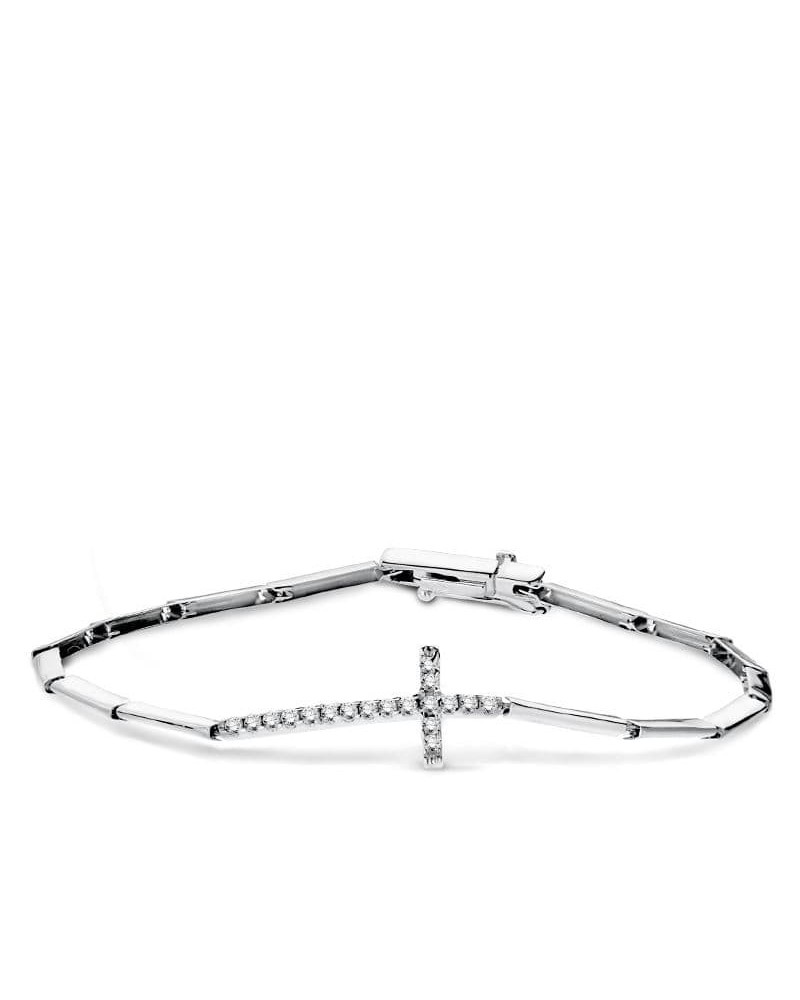 Pulsera oro blanco 18k cruz circonitas 19,5 cm