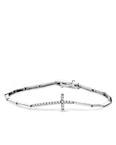 Pulsera oro blanco 18k cruz circonitas 19,5 cm