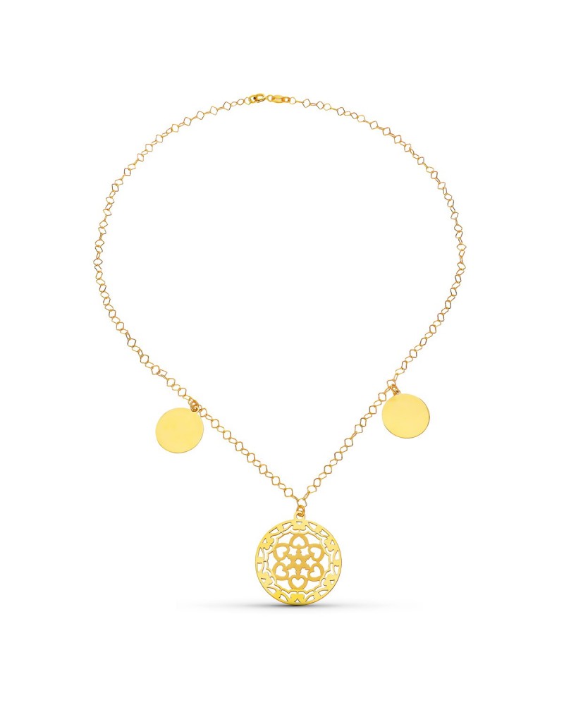 Gargantilla oro 18k círculos mate brillo medallas