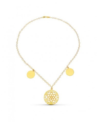 Gargantilla oro 18k círculos mate brillo medallas