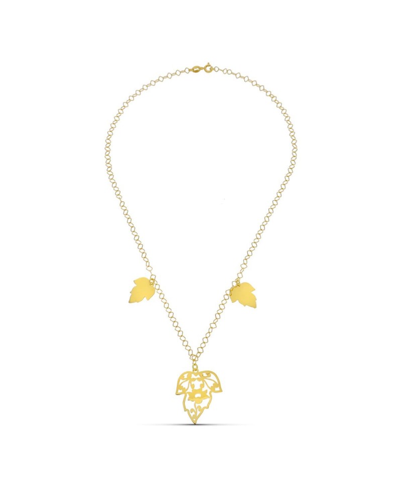 Gargantilla oro 18k amarillo hojas y seta calada