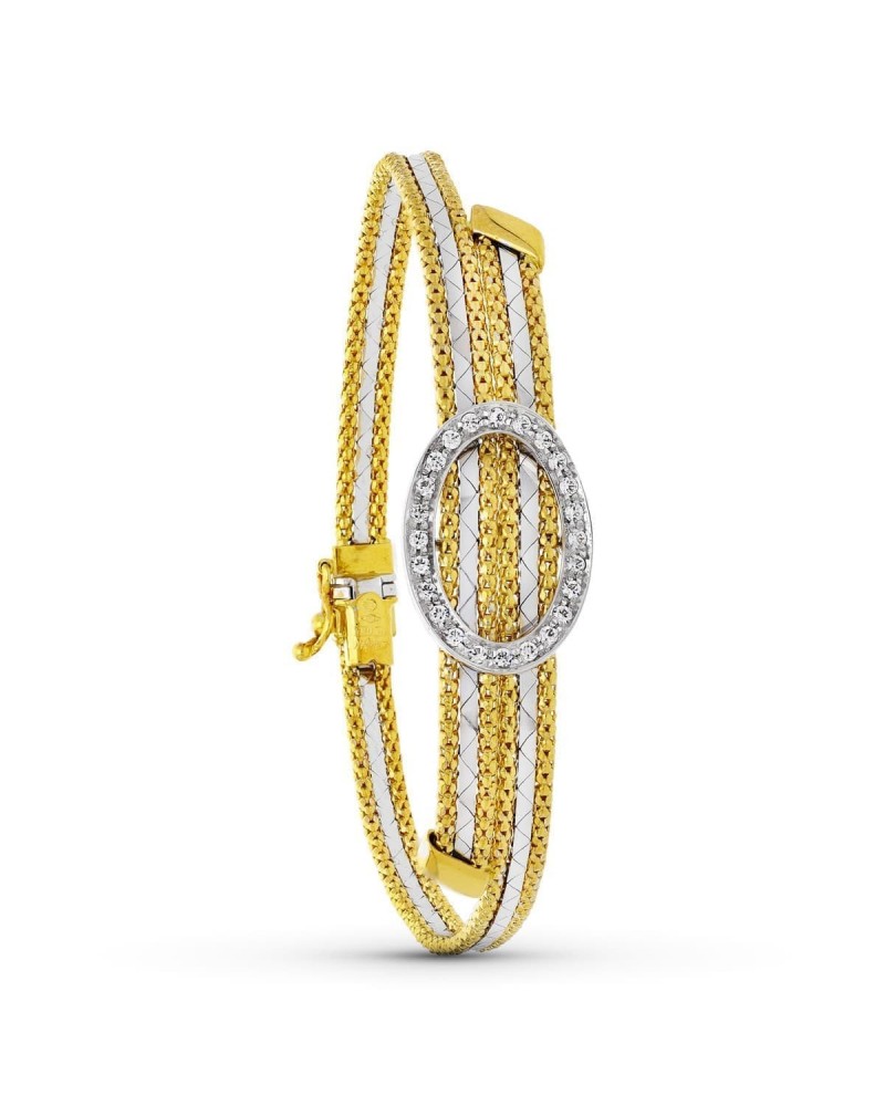 Pulsera oro 18k bicolor círculo circonitas 12,0 gramos