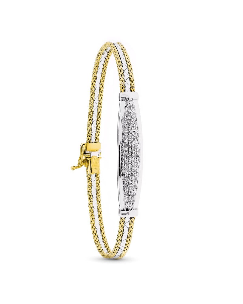 Pulsera oro 18k bicolor semirrígida circonitas 11,8g