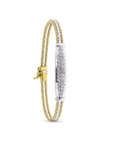 Pulsera oro 18k bicolor semirrígida circonitas 11,8g
