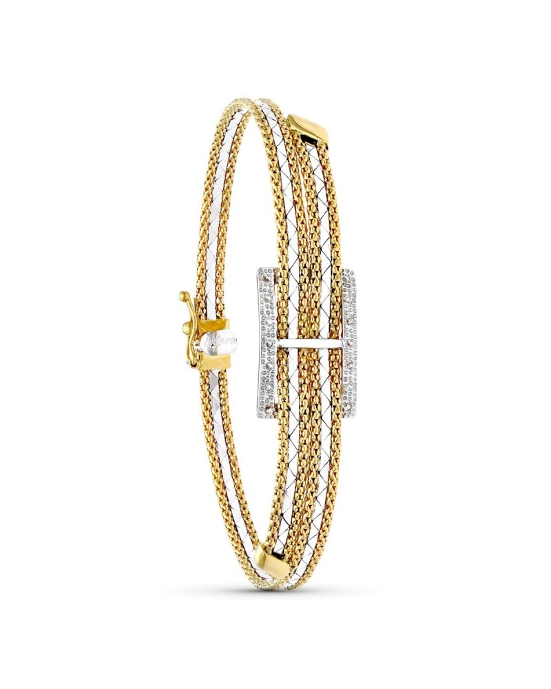 Pulsera oro 18k bicolor rectangular circonitas