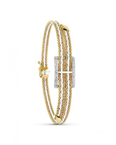 Pulsera oro 18k bicolor rectangular circonitas