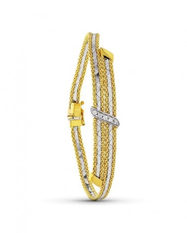 Pulsera oro 18k bicolor circonitas múltiples cadenas