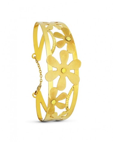 Pulsera oro 18k flores caladas láser amarillo
