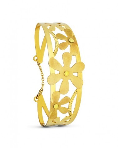 Pulsera oro 18k flores caladas láser amarillo