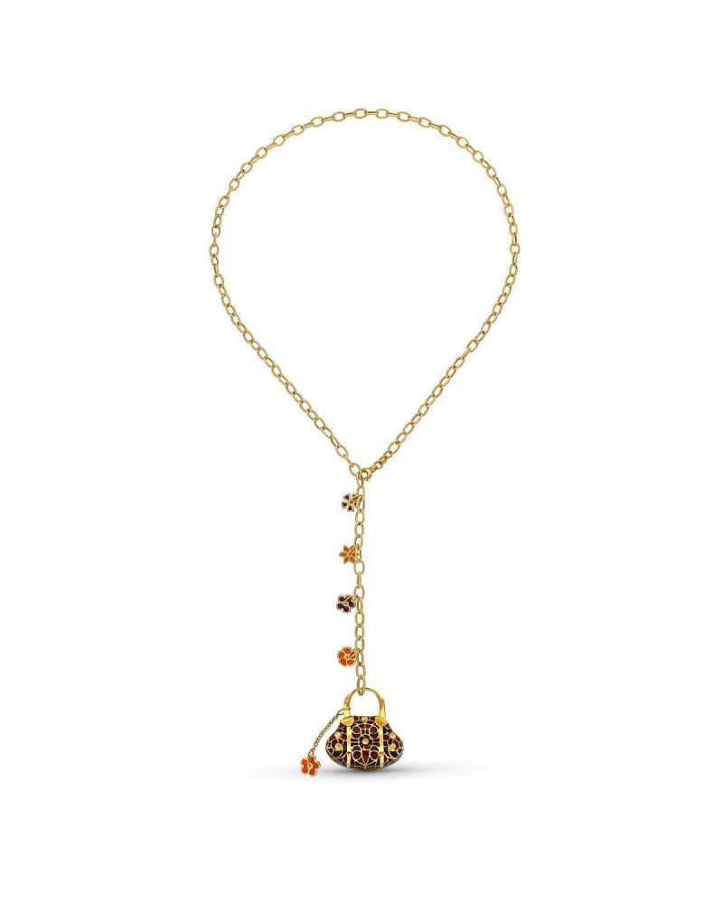Gargantilla oro 18k amarillo colgante bolso esmalte