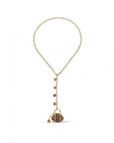 Gargantilla oro 18k amarillo colgante bolso esmalte