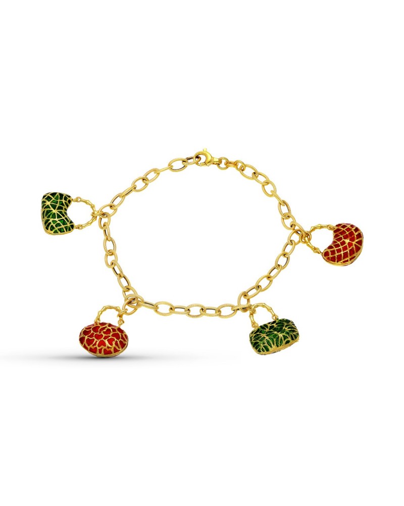 Pulsera oro 18k amarillo motivos bolsos esmaltados