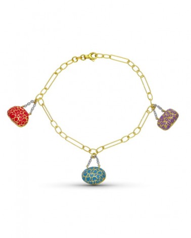 Pulsera oro 18k amarillo bolsos esmaltados multicolor
