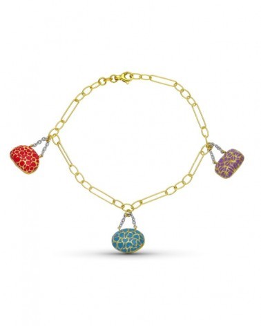 Pulsera oro 18k amarillo bolsos esmaltados multicolor