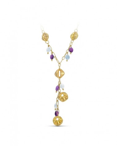 Gargantilla oro 18k flores piedras de color
