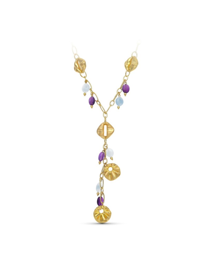 Gargantilla oro 18k flores piedras de color