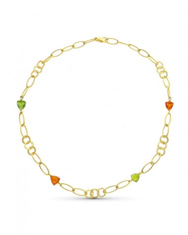 Gargantilla oro 18k eslabones piedras color peso 23,2g