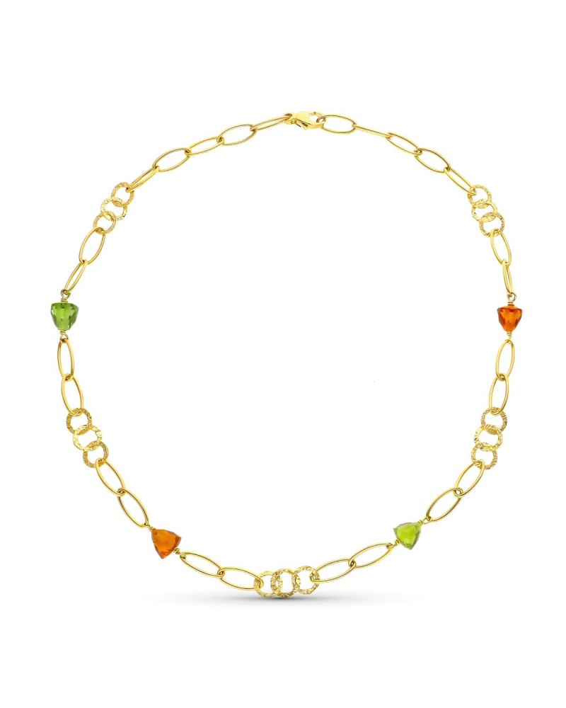 Gargantilla oro 18k eslabones piedras color peso 23,2g