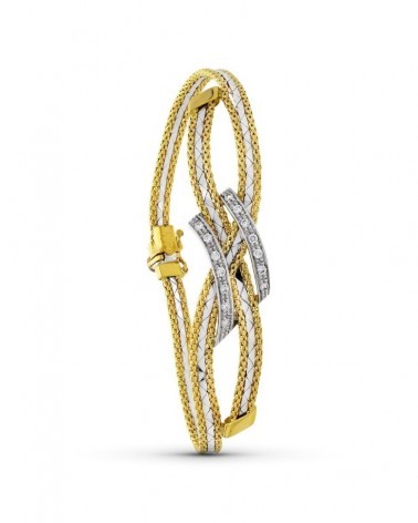 Pulsera oro 18k bicolor hilos circonita peso 7,6g