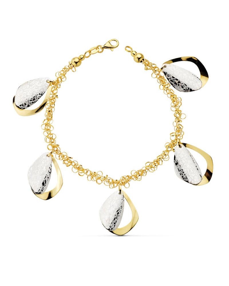 Pulsera oro 18k bicolor fetiches 19 cm