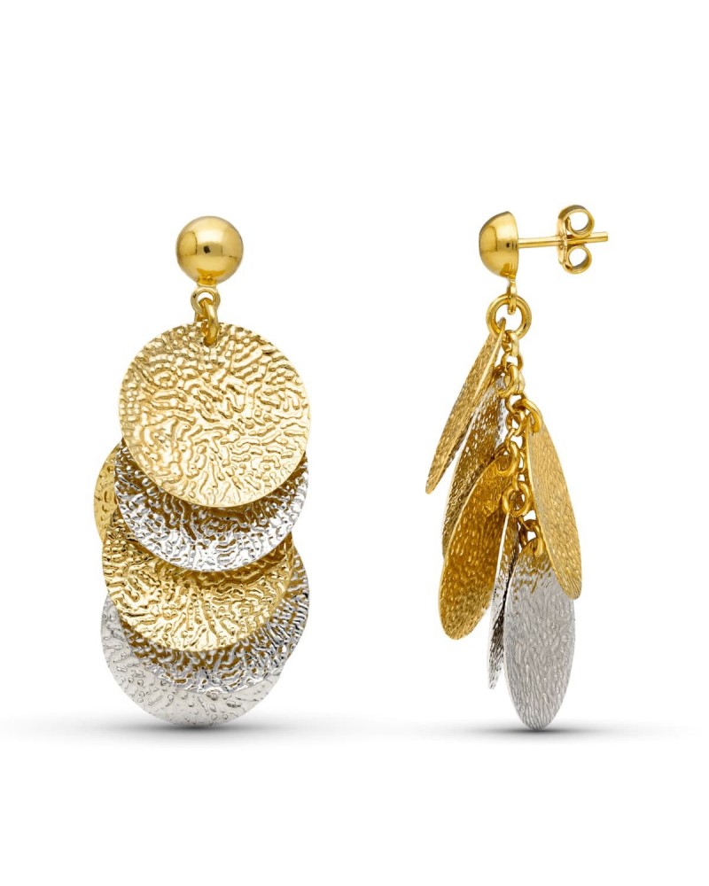 Pendientes oro 18k bicolor círculos labrados