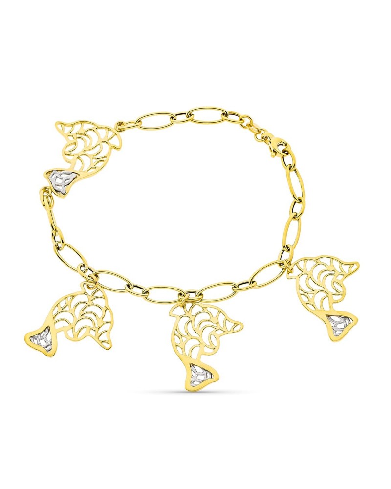 Pulsera oro 18k bicolor delfines 26mm