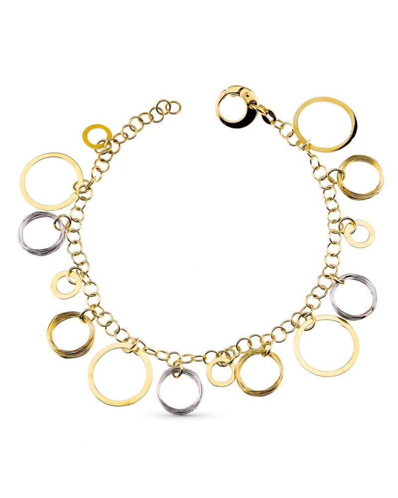 Pulsera oro 18k bicolor aros múltiples 11,8 gramos