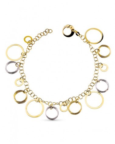 Pulsera oro 18k bicolor aros múltiples 11,8 gramos