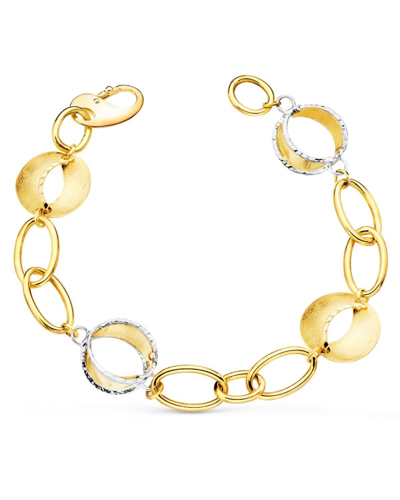 Pulsera oro 18k bicolor eslabones ovalados 20cm